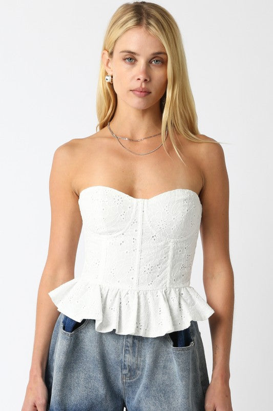 OL White Eyelet Strapless Top