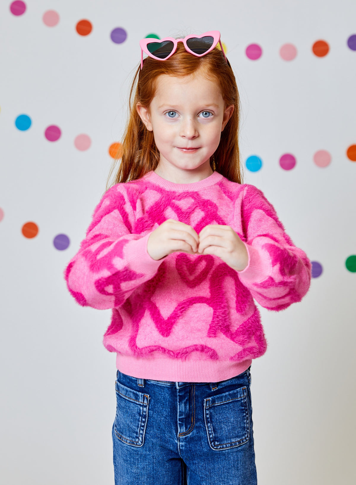 DH Pink Heart Fuzzy Sweater
