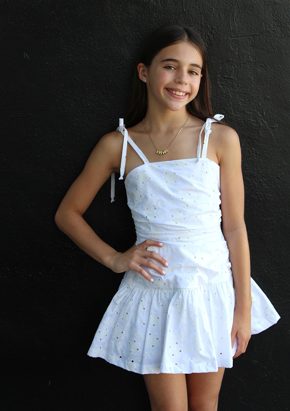 IS White Eyelet Gathered Dress