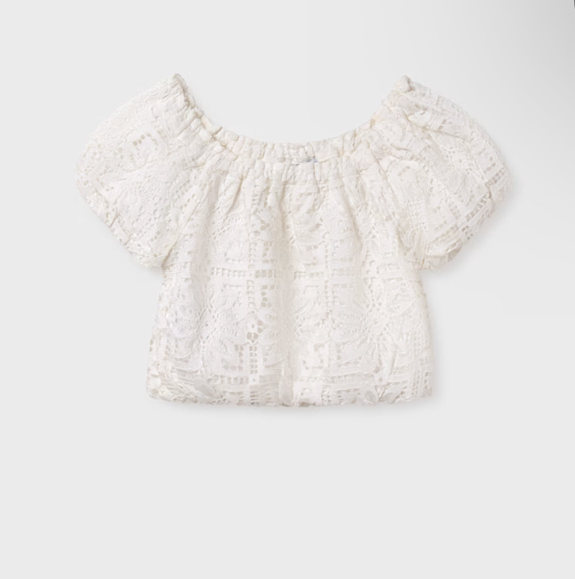 MAY White Eyelet Off Shoulder Top