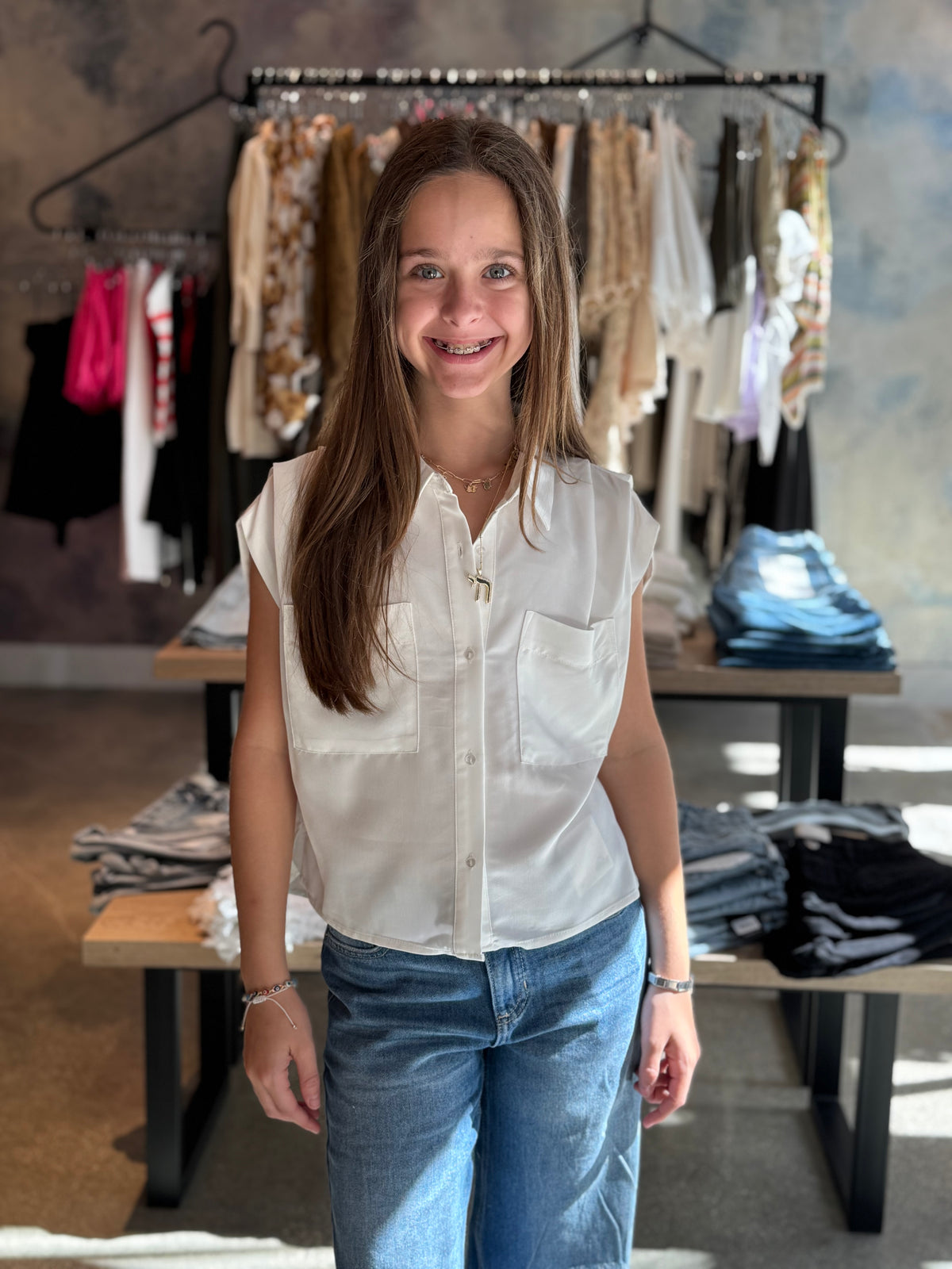 MAY White Button Down Top