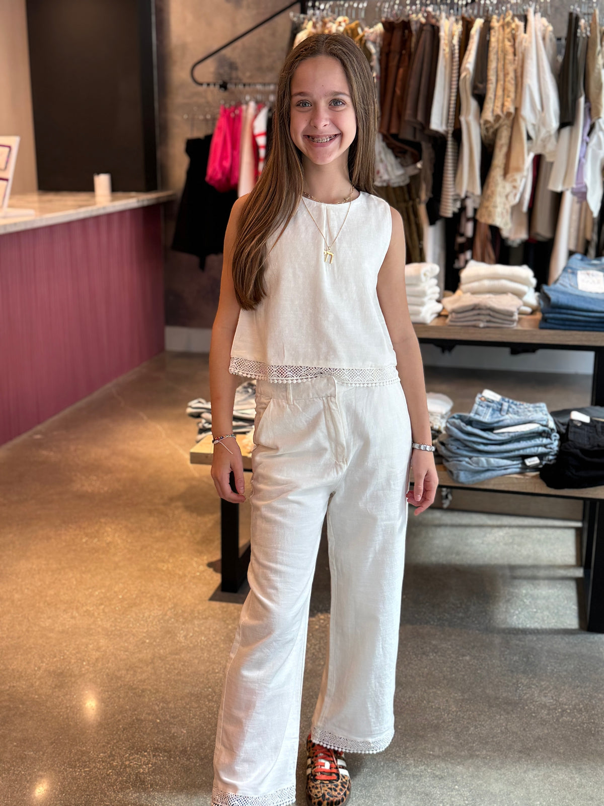 MAY White Embroidered Trim Top