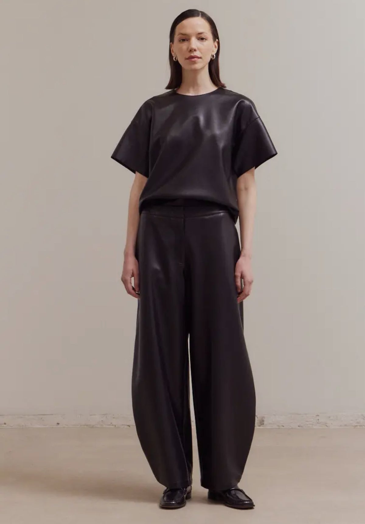 GG Black Faux Leather Barrel Pant