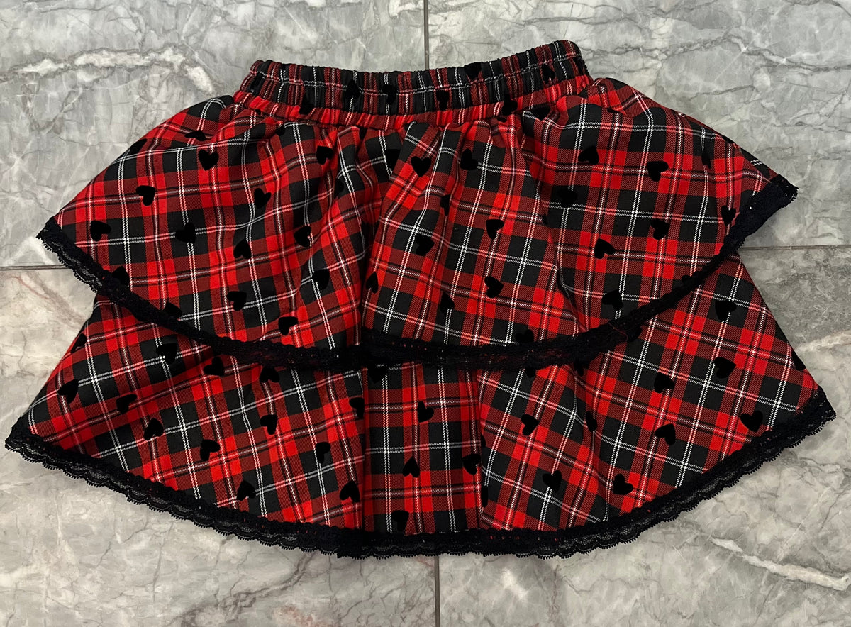 FBZ Red Plaid Heart Ruffle Skirt