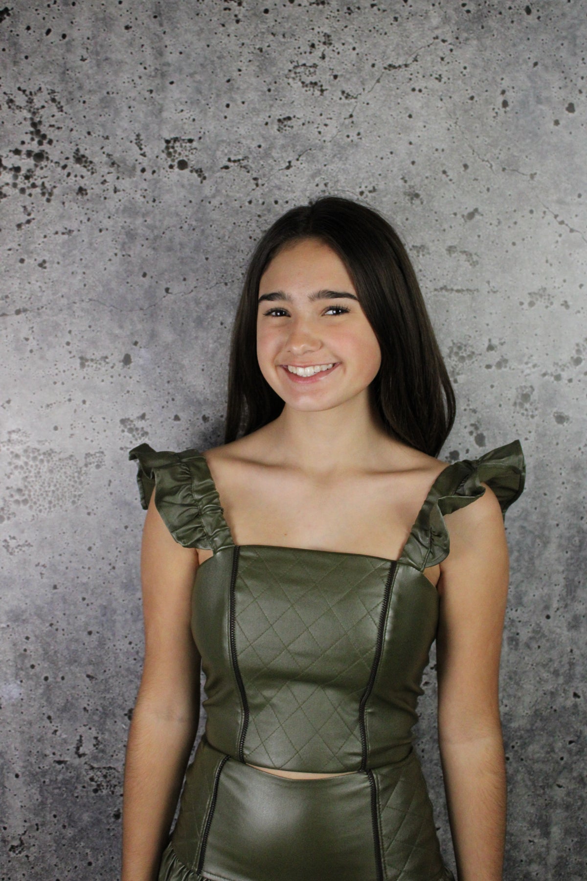 IS Olive Faux Leather Zipper Top