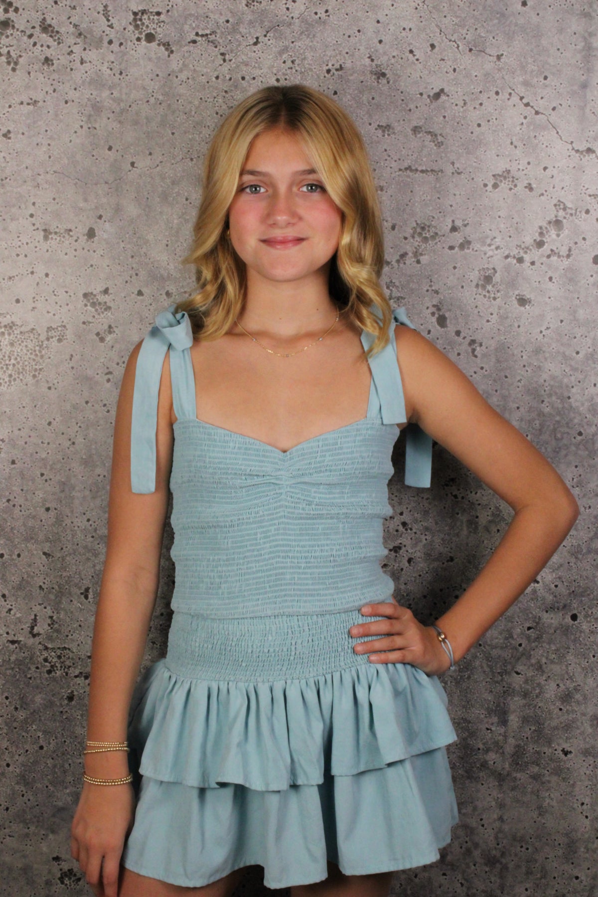 IS Blue Smocked Top