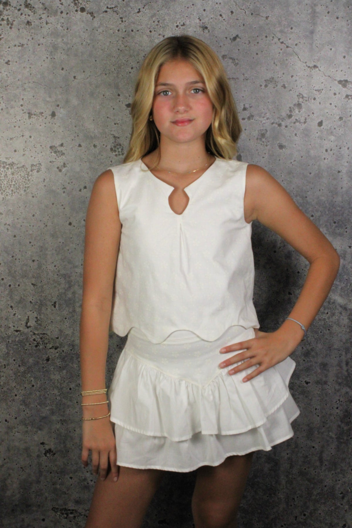 IS White Print Ruffle Skort