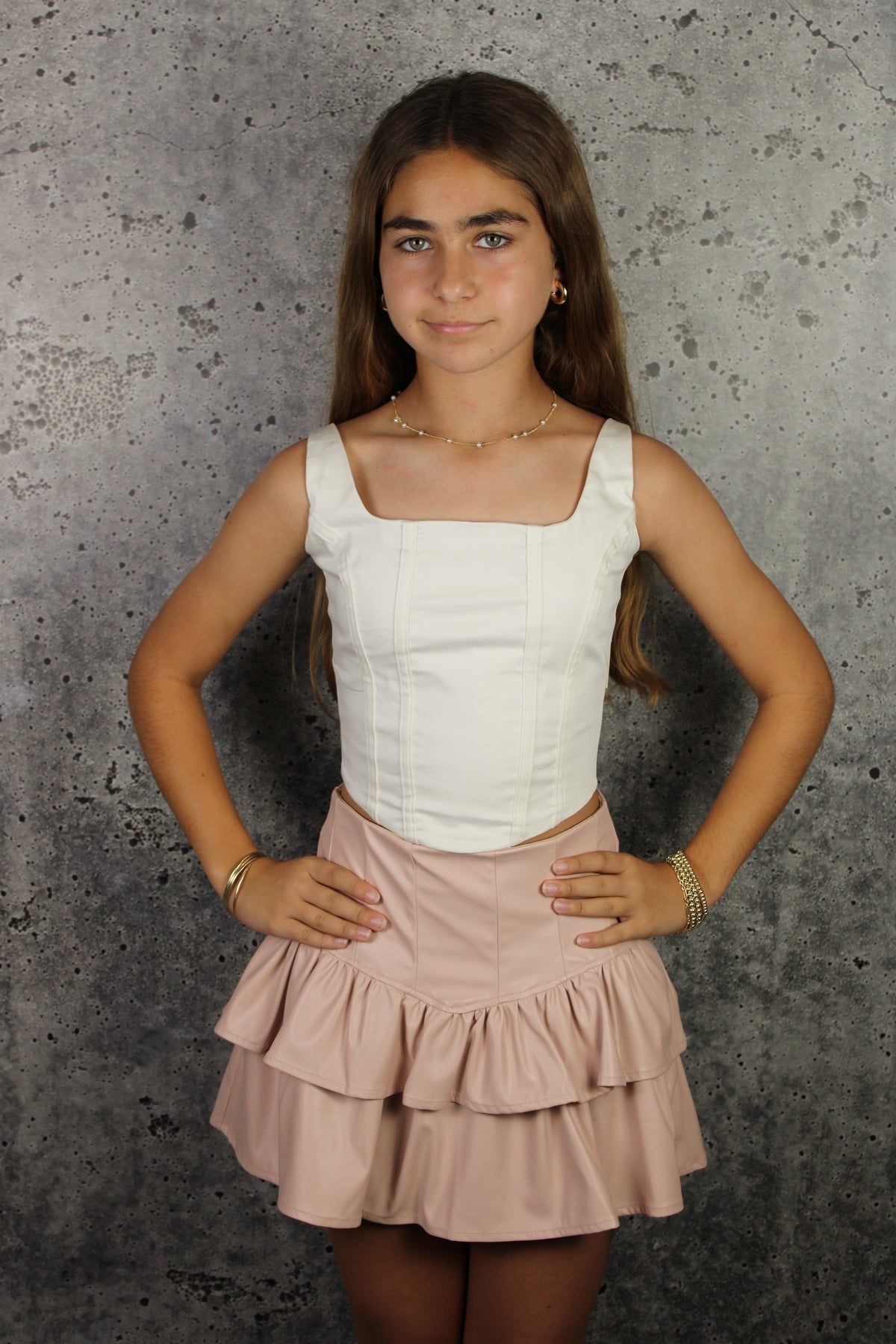 IS Pink Faux Leather Ruffle Skort