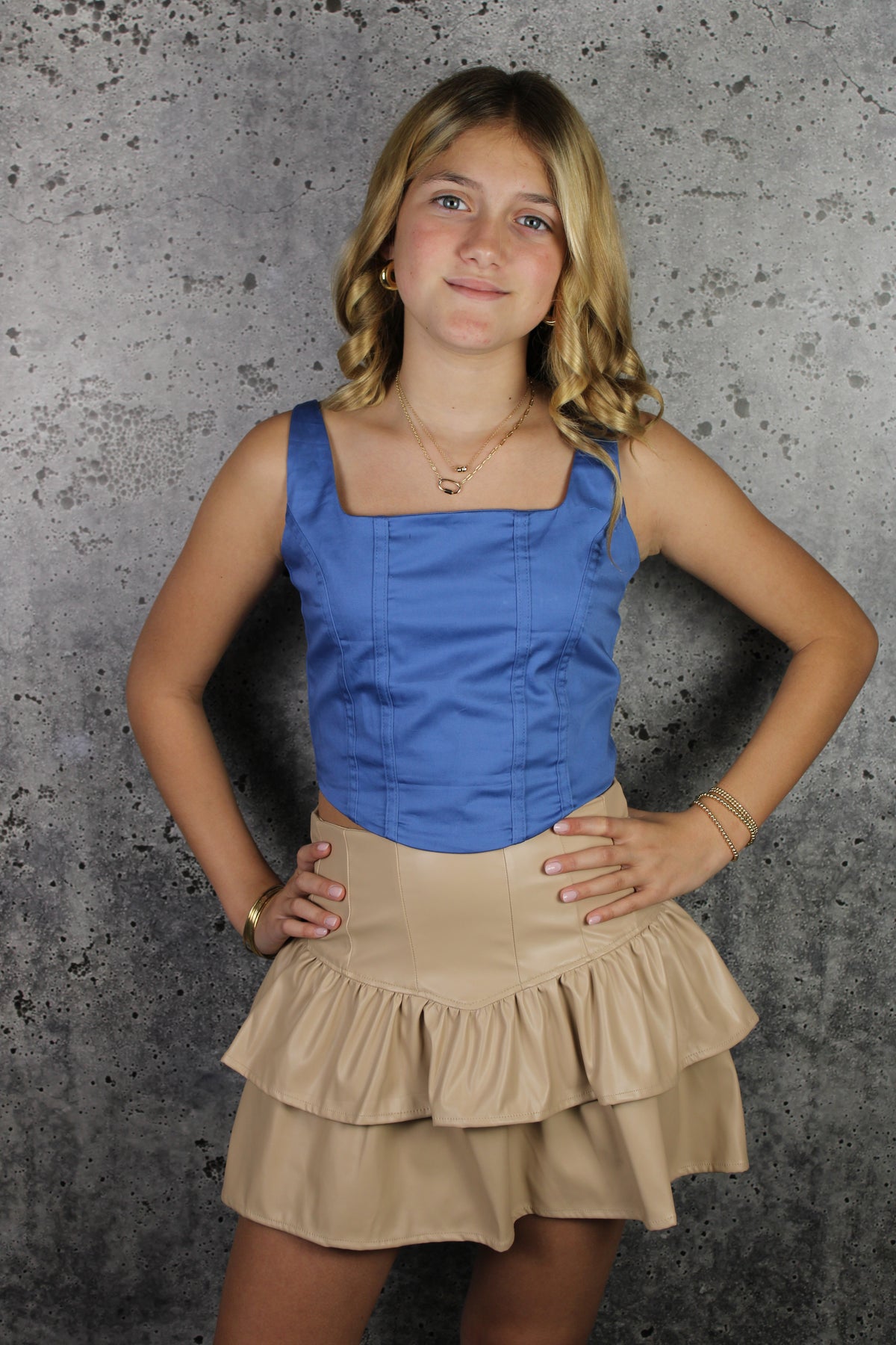 IS Beige Faux Leather Ruffle Skort