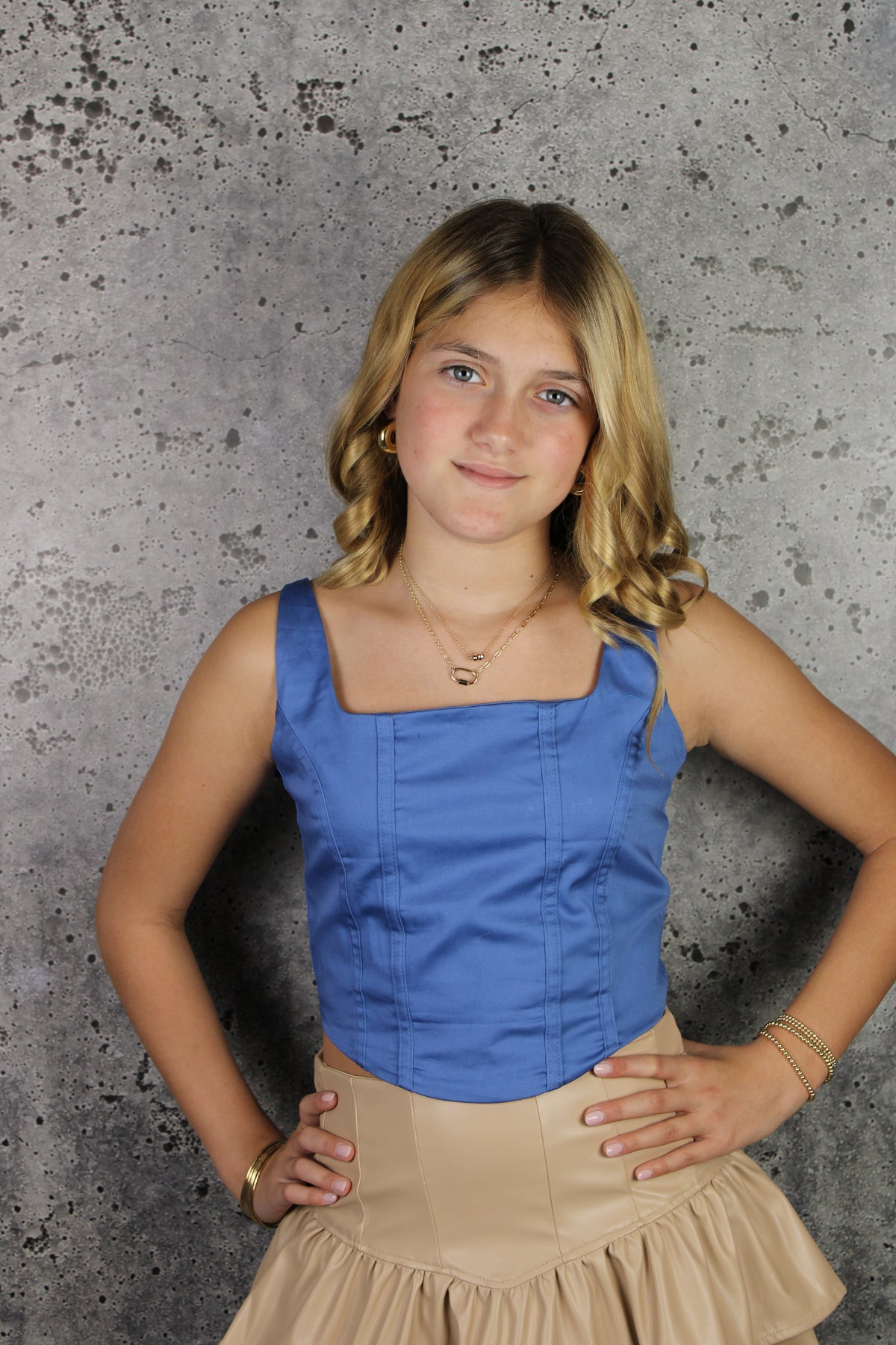 IS Blue Corset Tie Back Top