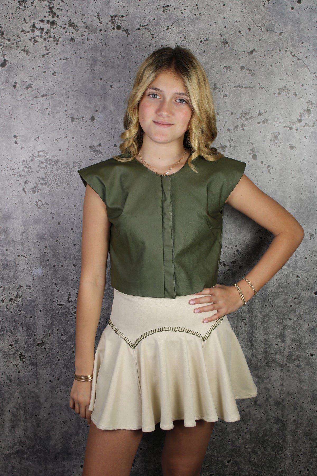 IS Beige Suede Ruffle Skort