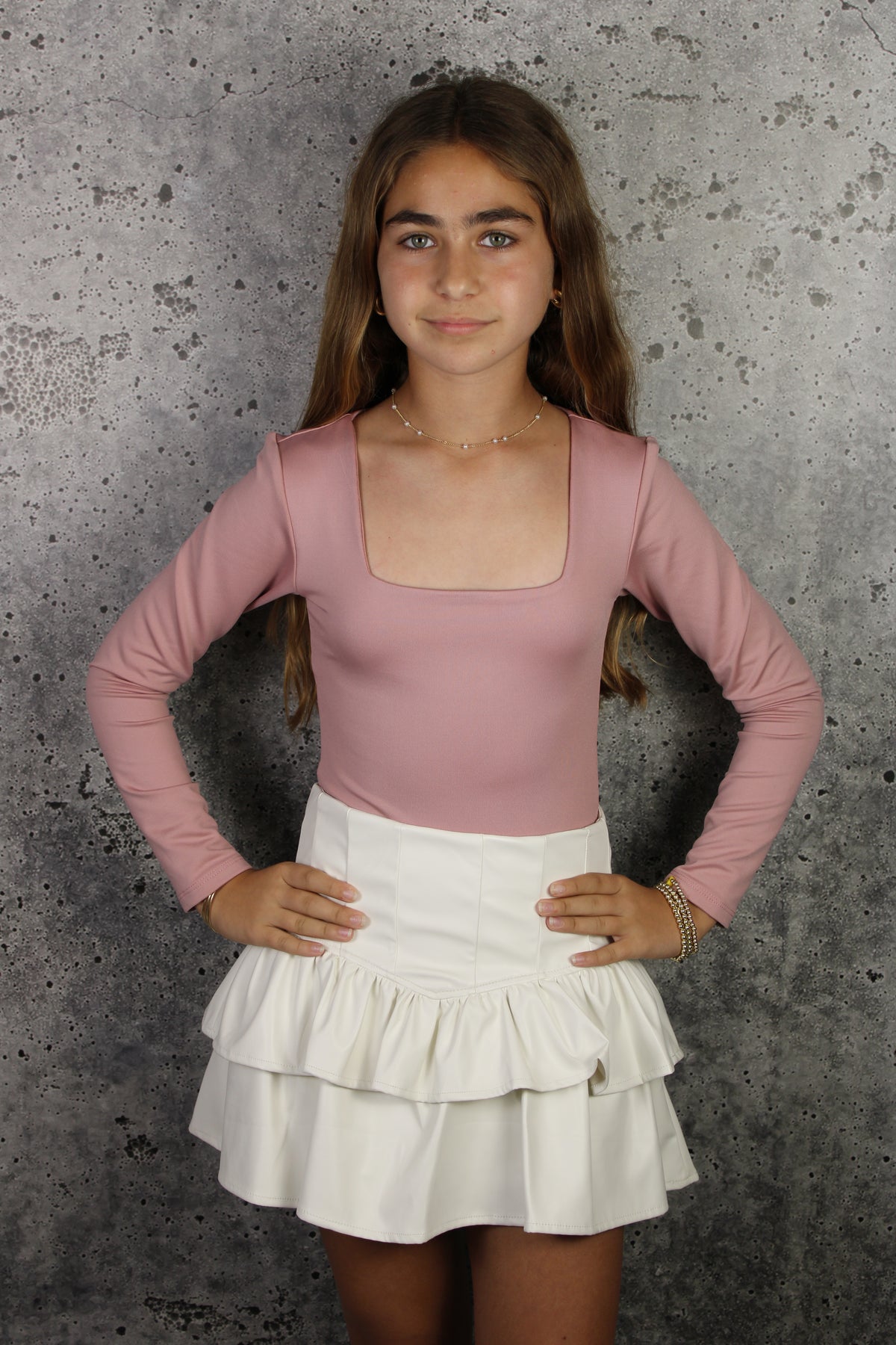 IS White Faux Leather Ruffle Skort