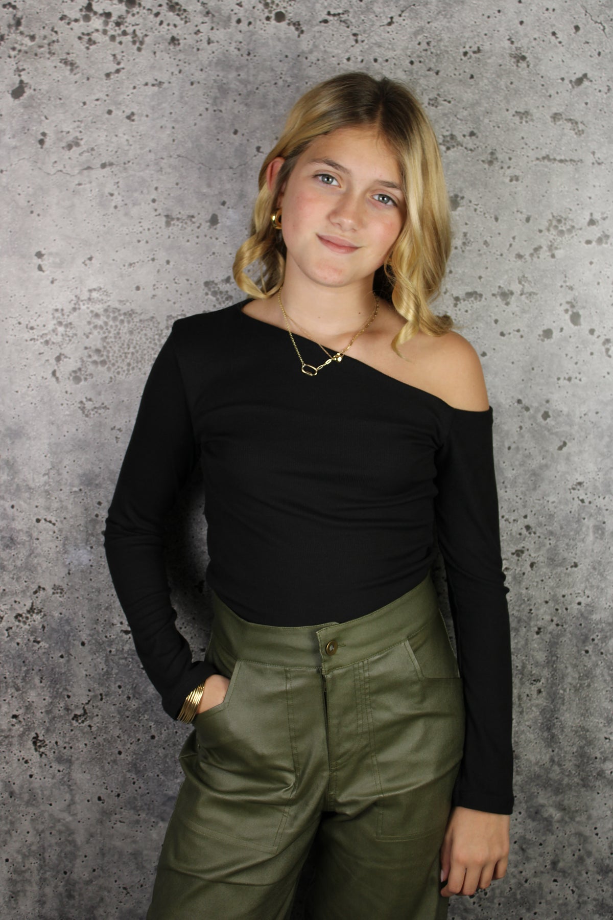 IS Black One Shoulder Long Sleeve Top