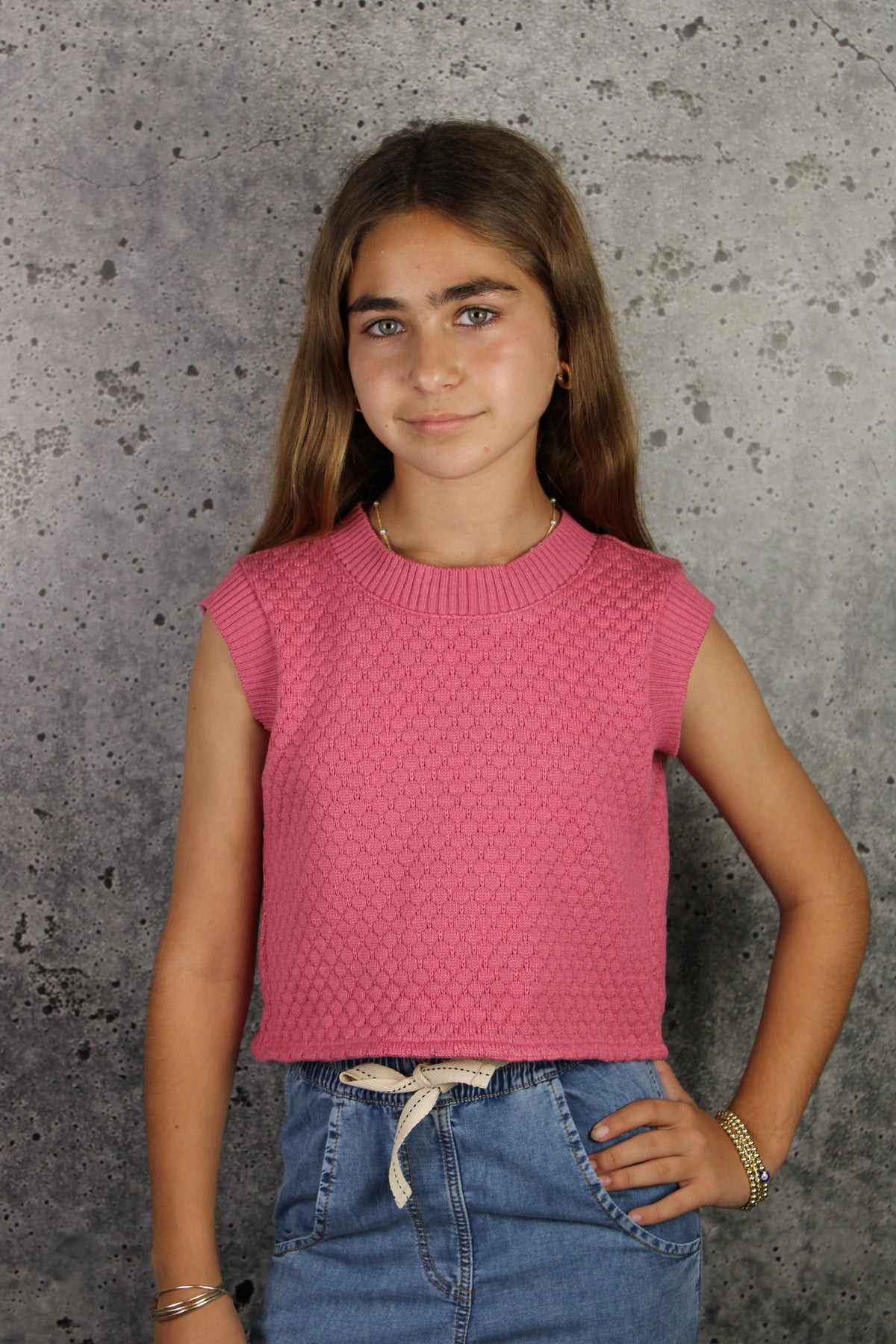 IS Pink Knit Tie Back Top