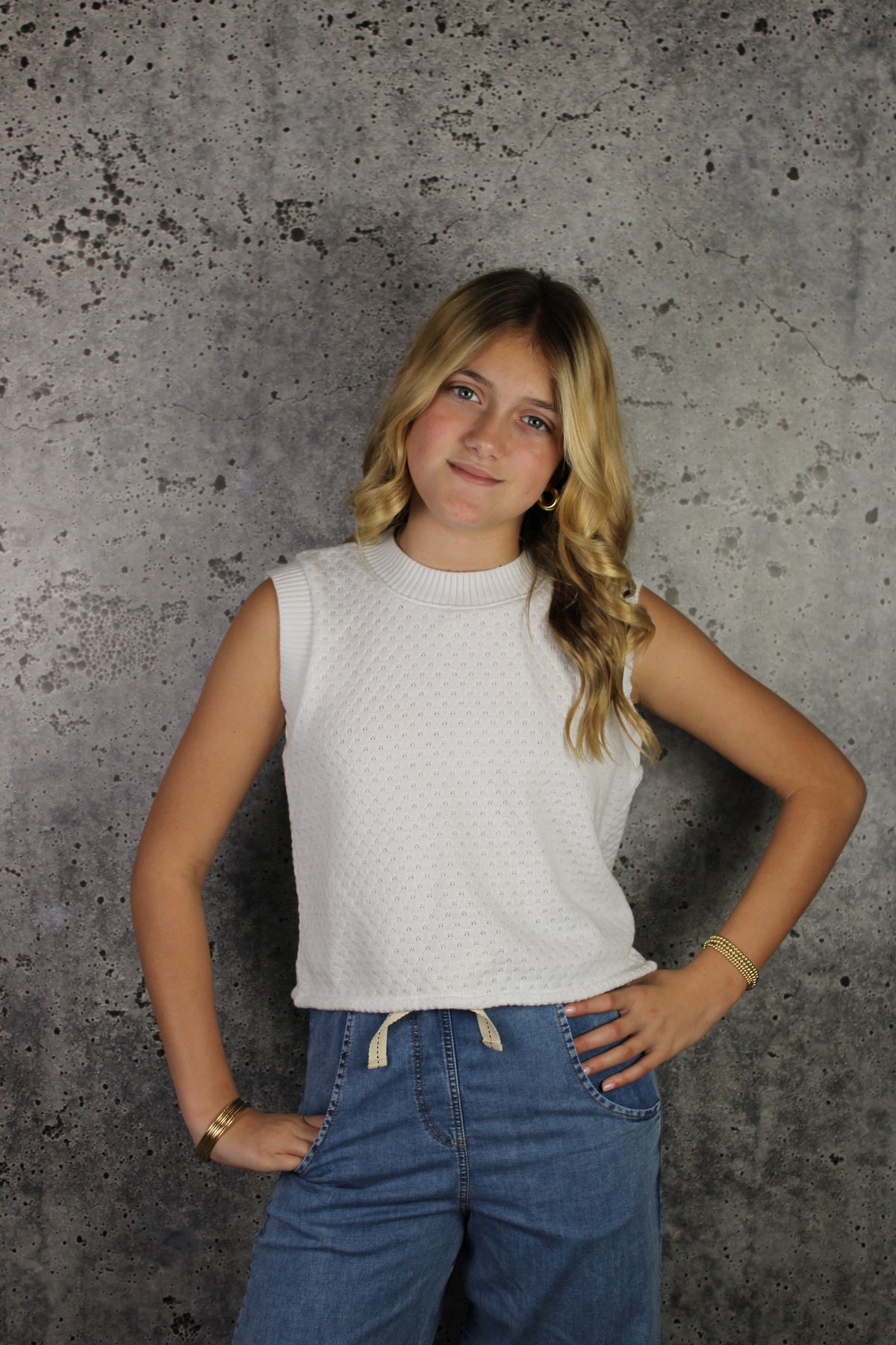 IS White Knit Tie Back Top