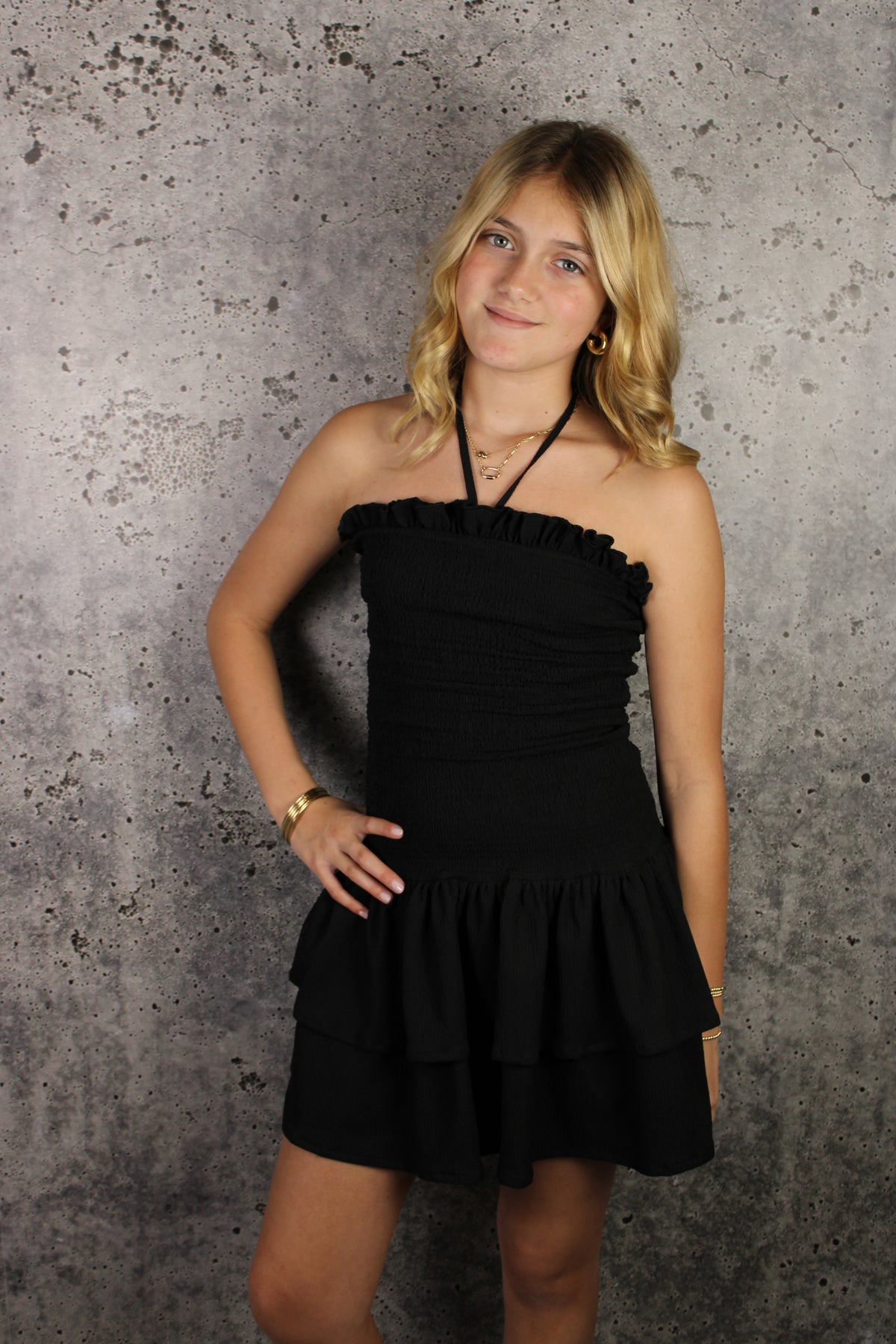 IS Black Smocked Halter Dress