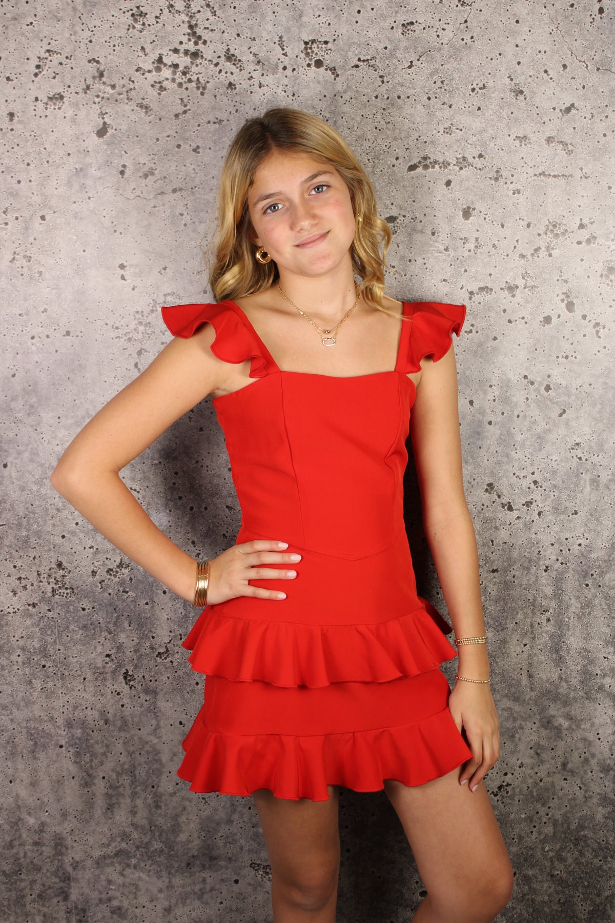 IS Red Tiered Ruffle Dress 14 IS Red Tiered Ruffle Dress 14