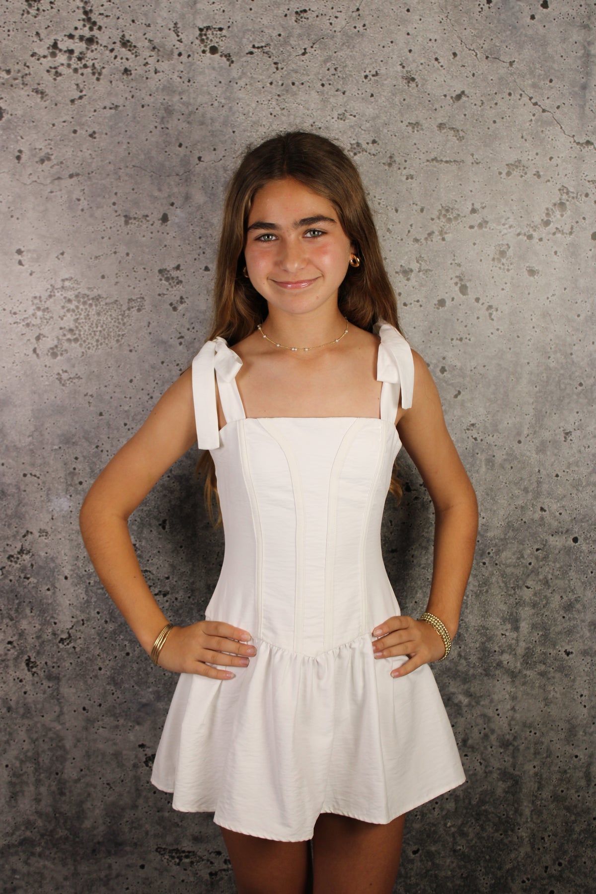 IS White Tie Straps Ruffle Dress