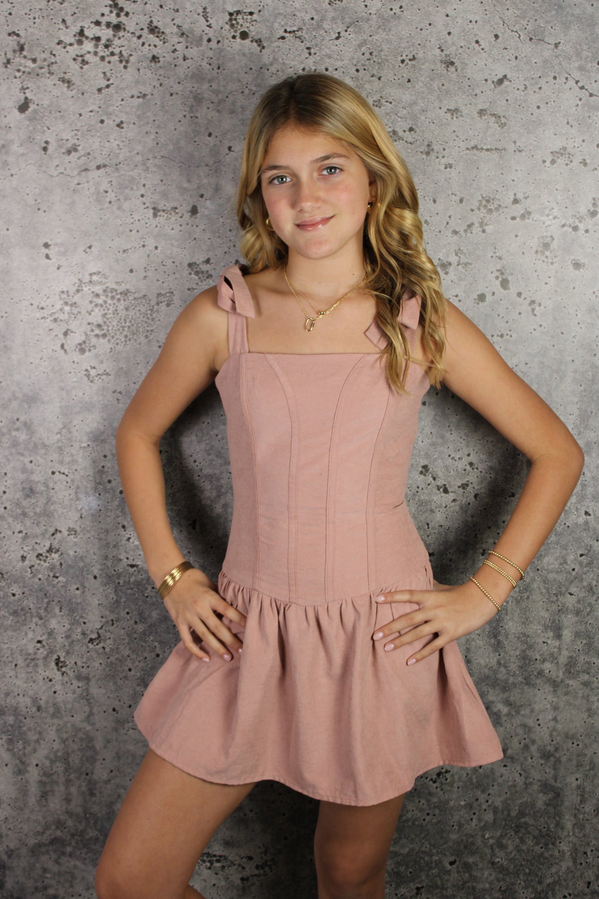 IS Pink Tie Straps Ruffle Dress