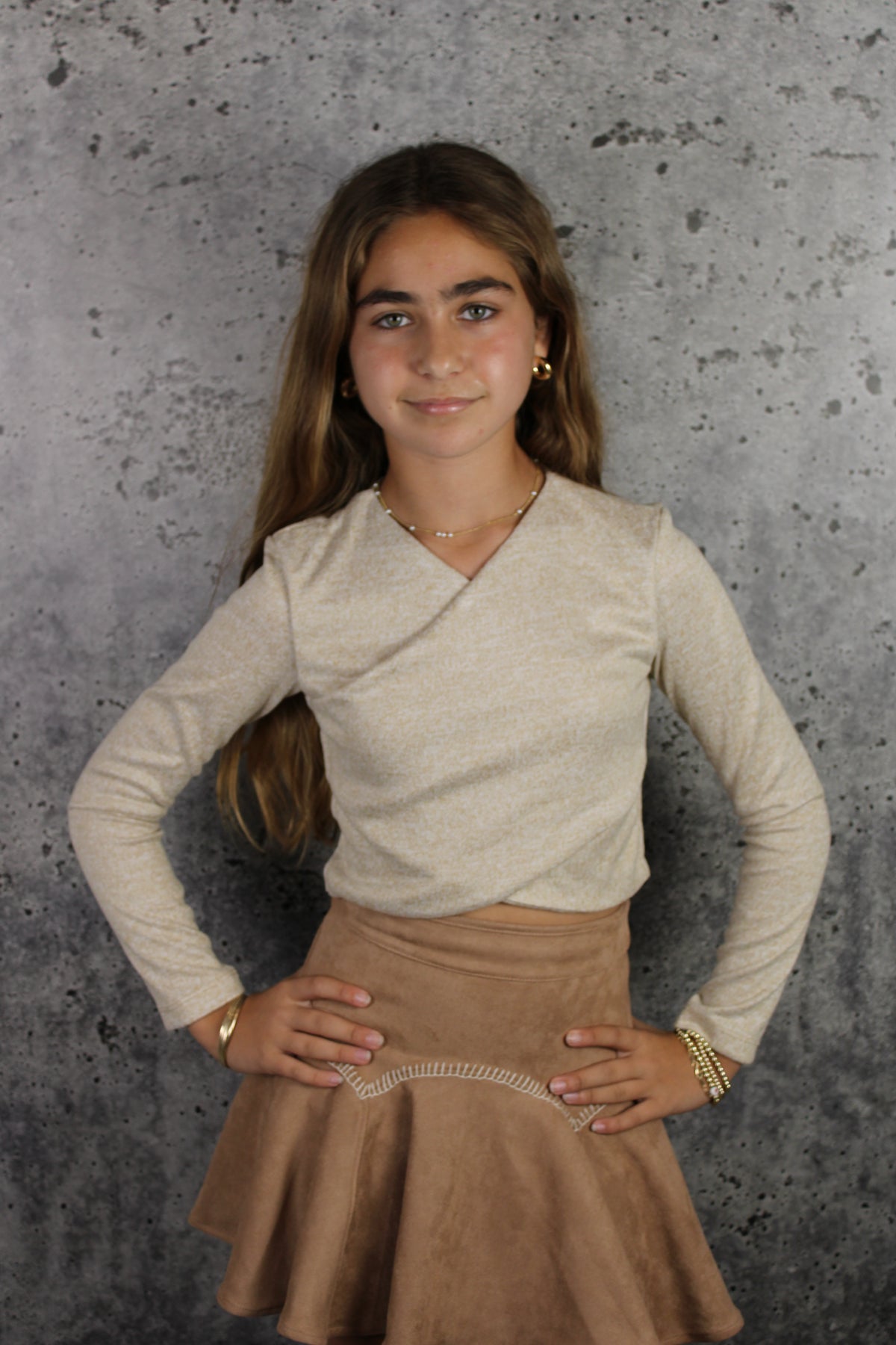 IS Beige Criss Cross Sweater Top