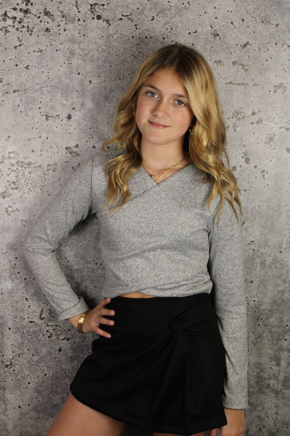 IS Grey Criss Cross Sweater Top