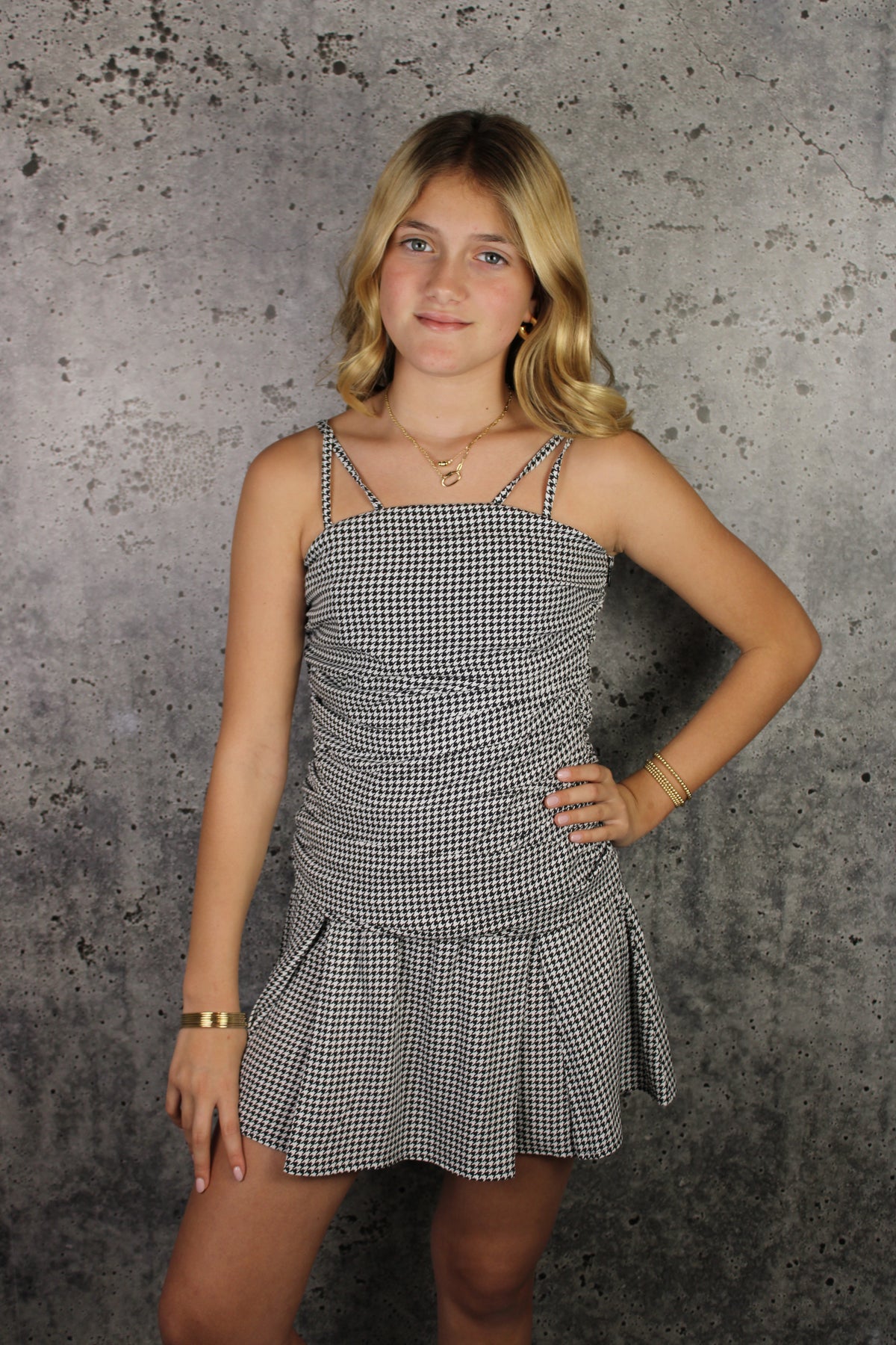 IS Black Print Double Strap Dress