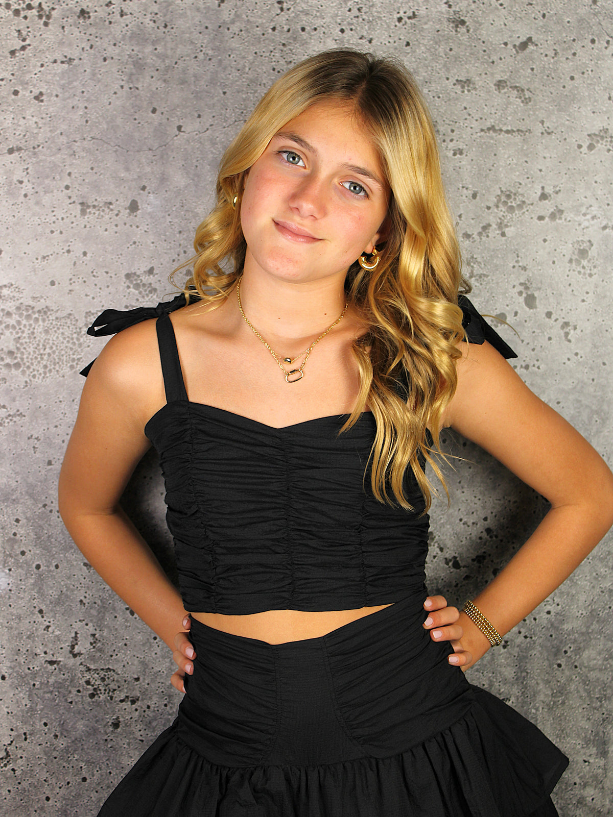 IS Black Gathered Bodice Top