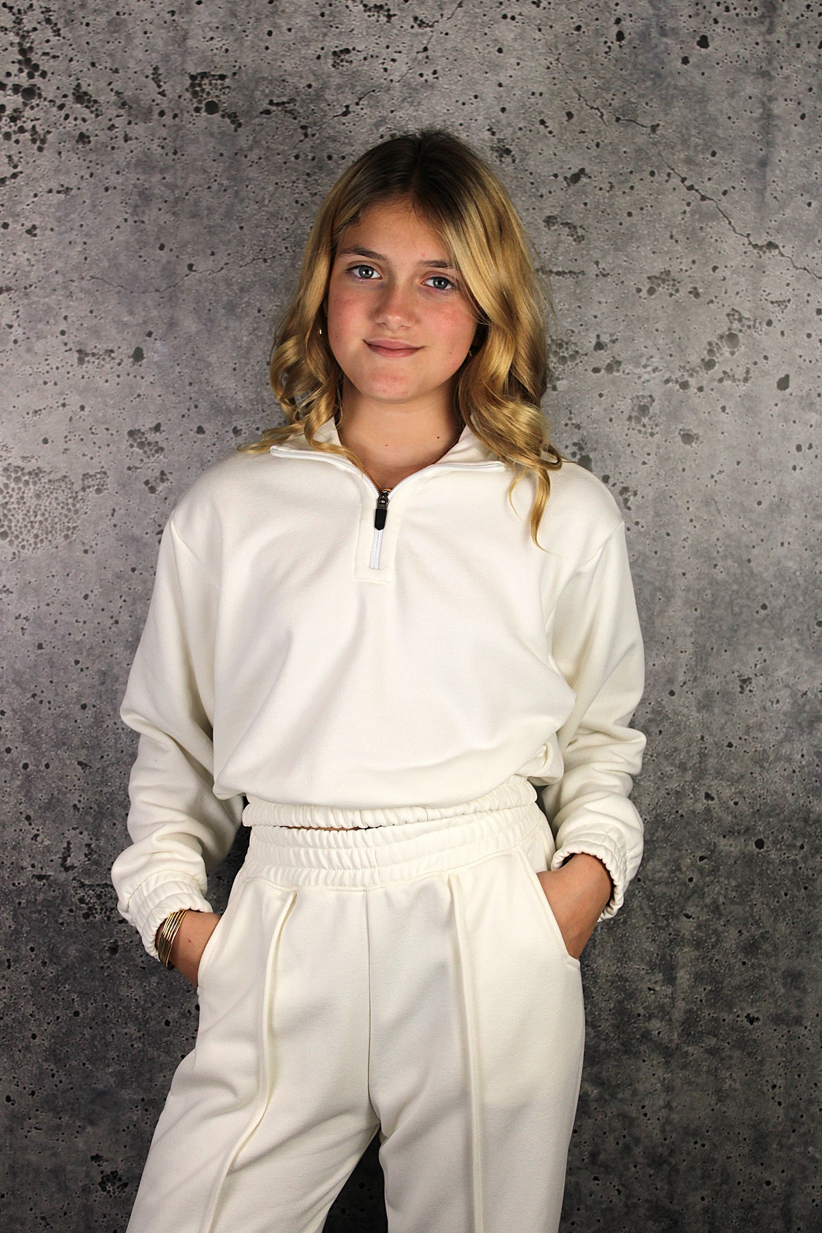 IS White Zip Up Long Sleeve Top