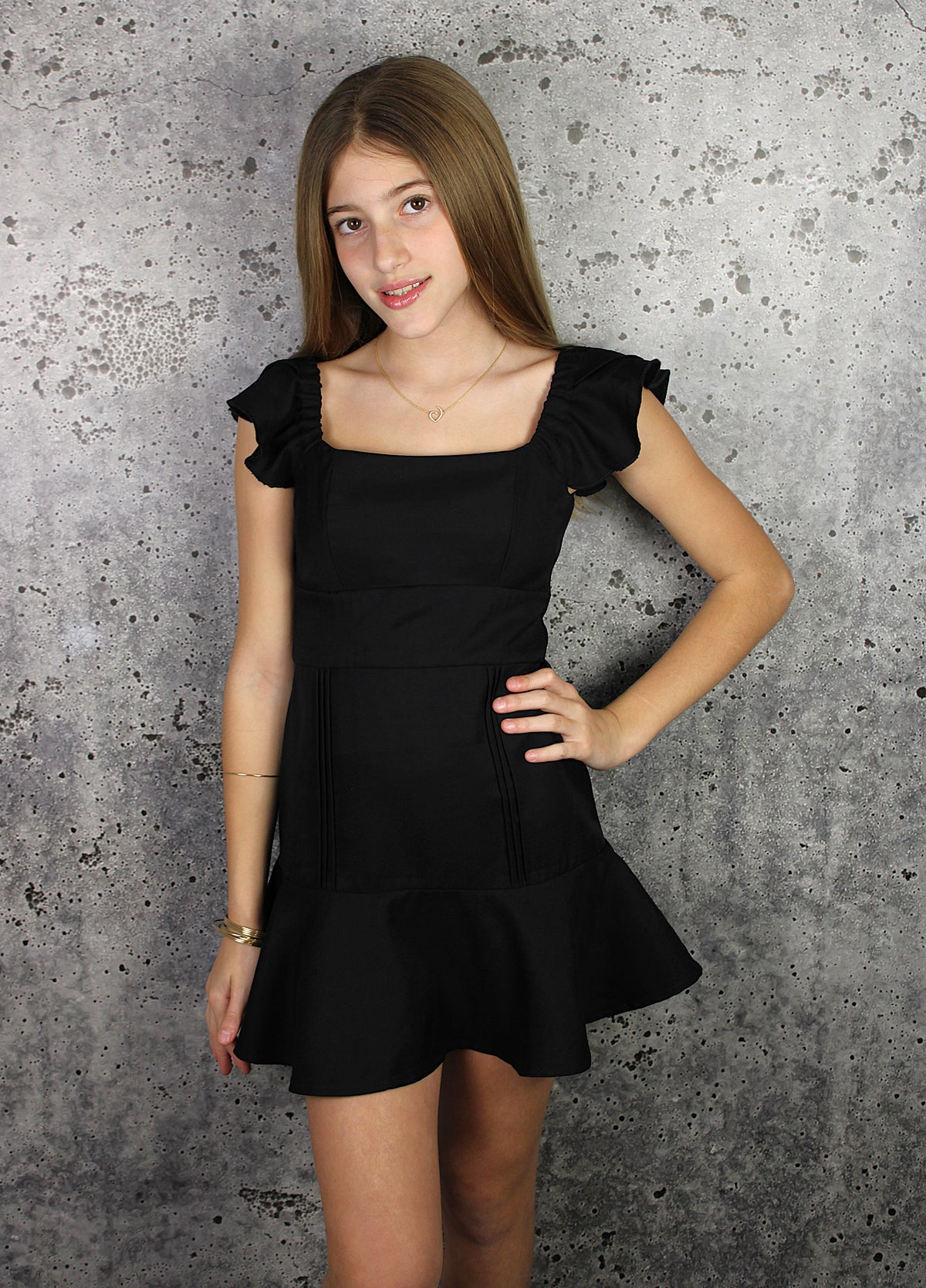 IS Black Pleated Ruffle Straps Dress