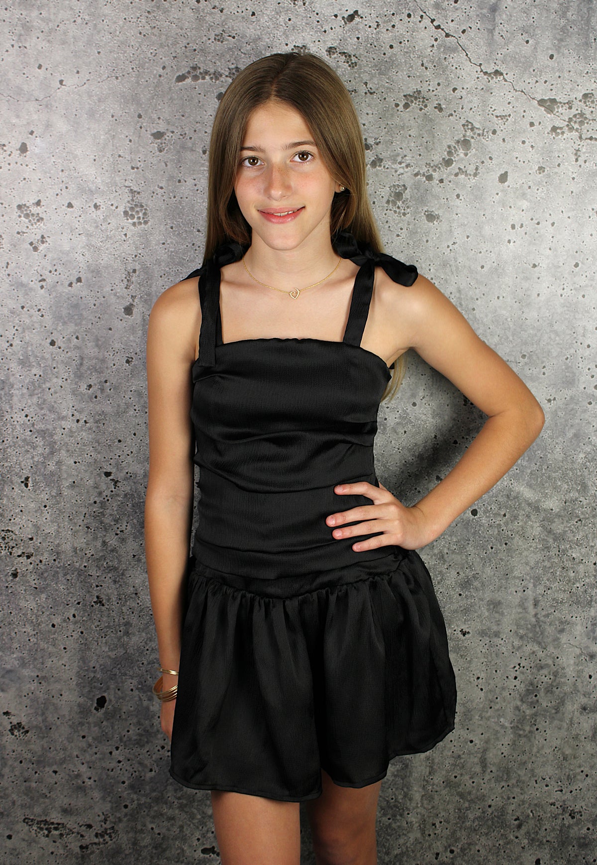 IS Black Gathered Tie Strap Dress