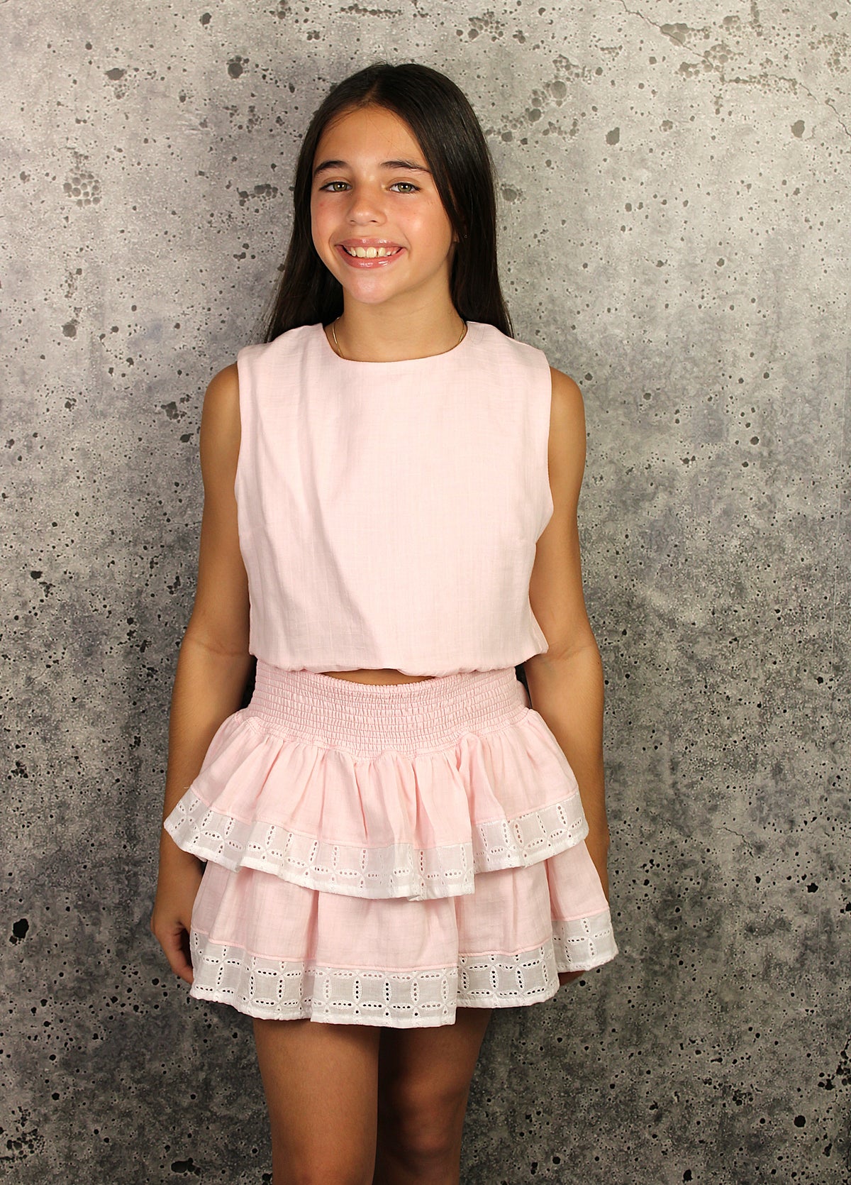 IS Pink Eyelet Trim Skirt