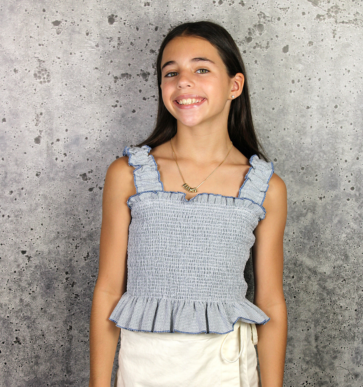 IS Blue Smocked Top