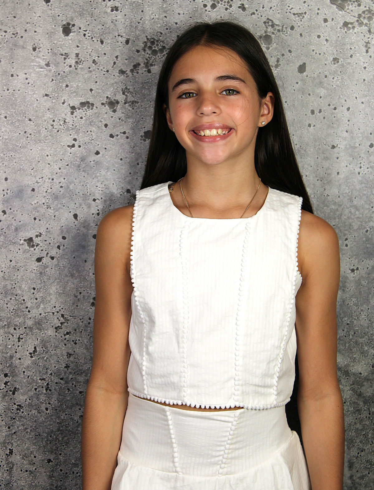IS White White Pom Pom Trim Top