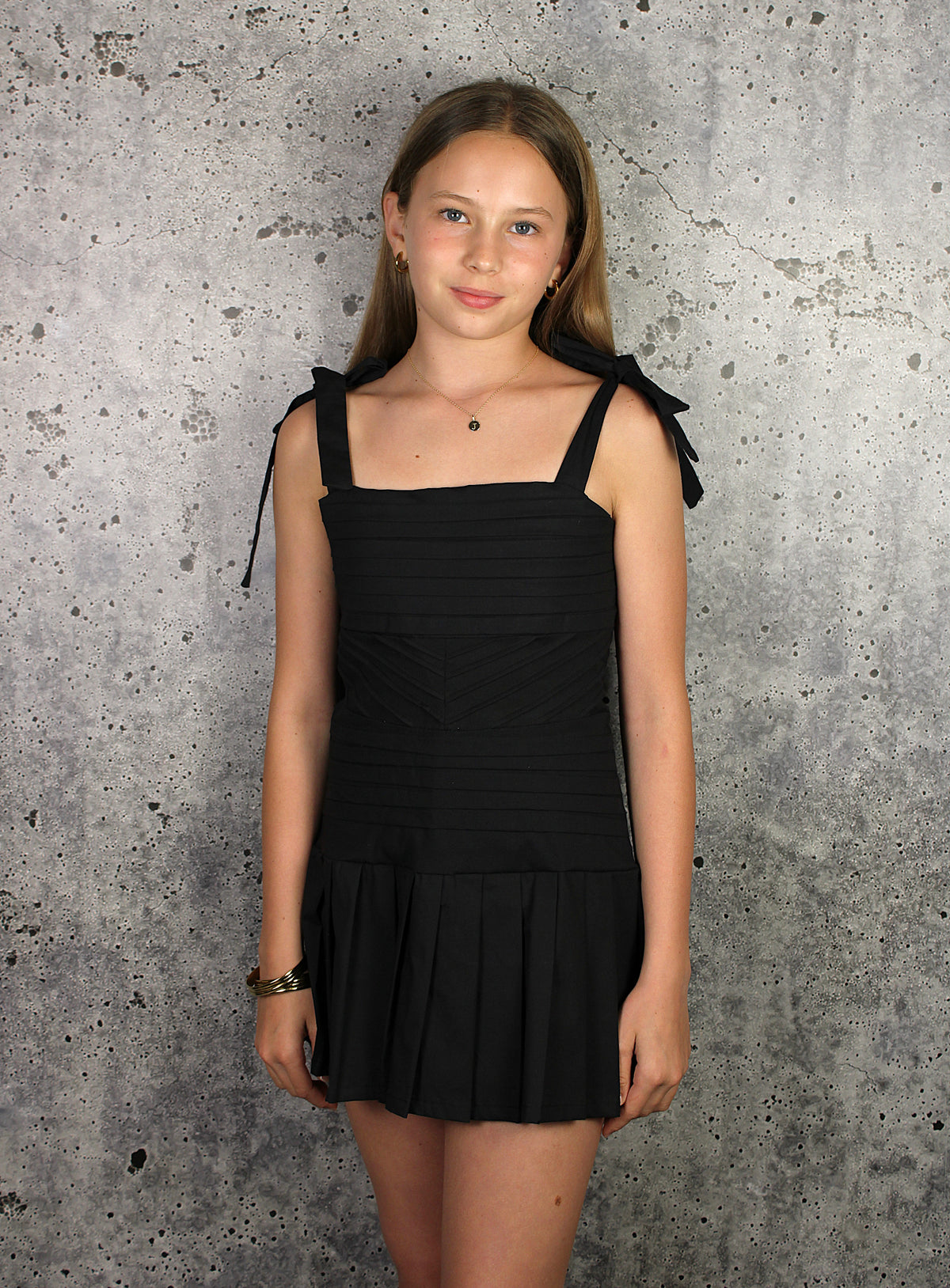 IS Black Cross Pleats Dress