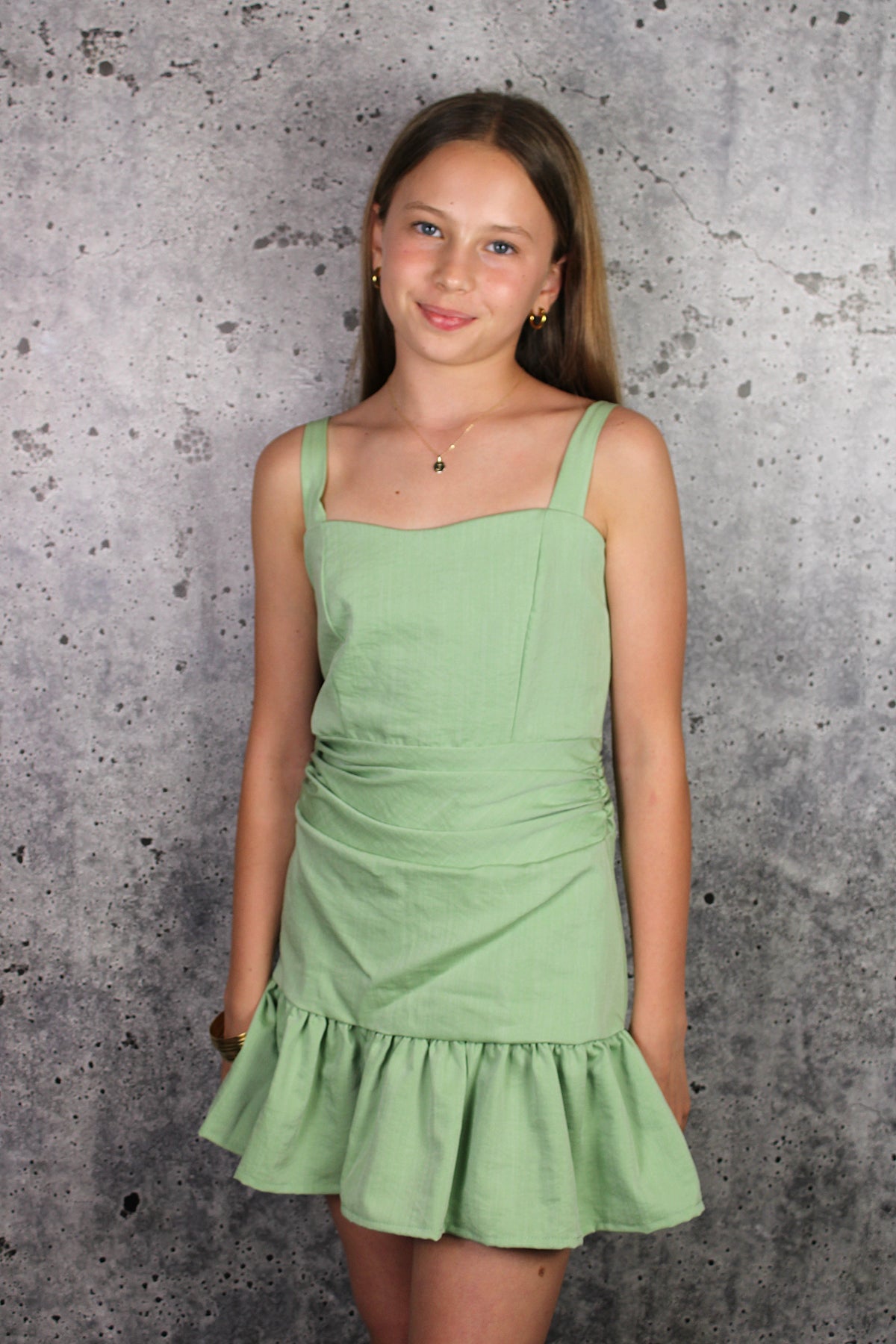 IS Green Gathered Waist Dress