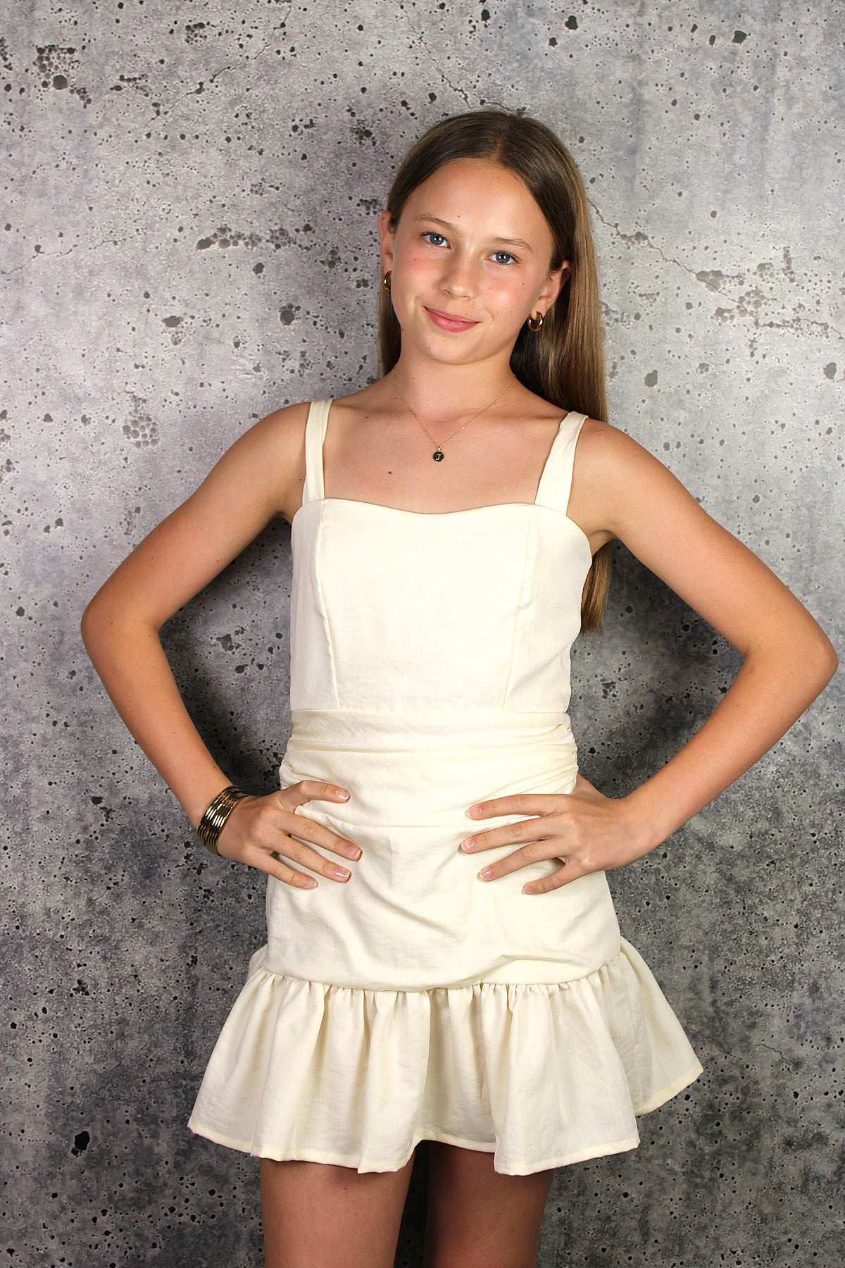 IS White Gathered Waist Dress