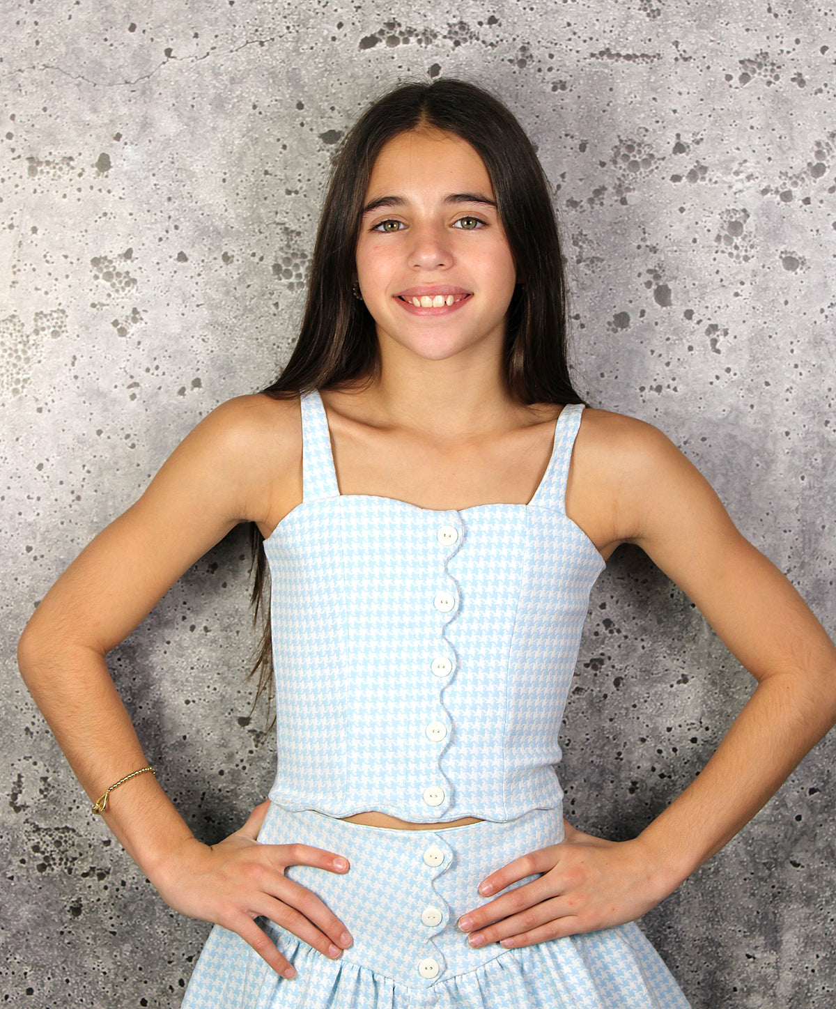 IS Blue Button Front Top