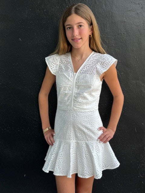 IS White Eyelet Cap Sleeve Dress