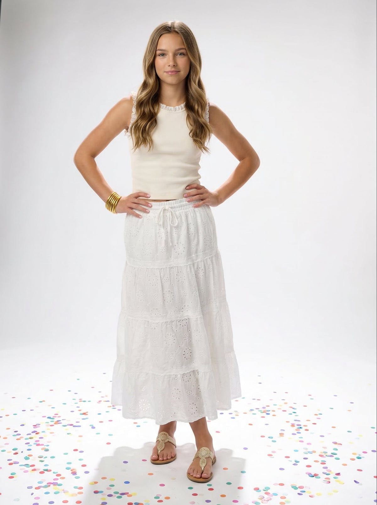 FBZ White Eyelet Maxi Skirt