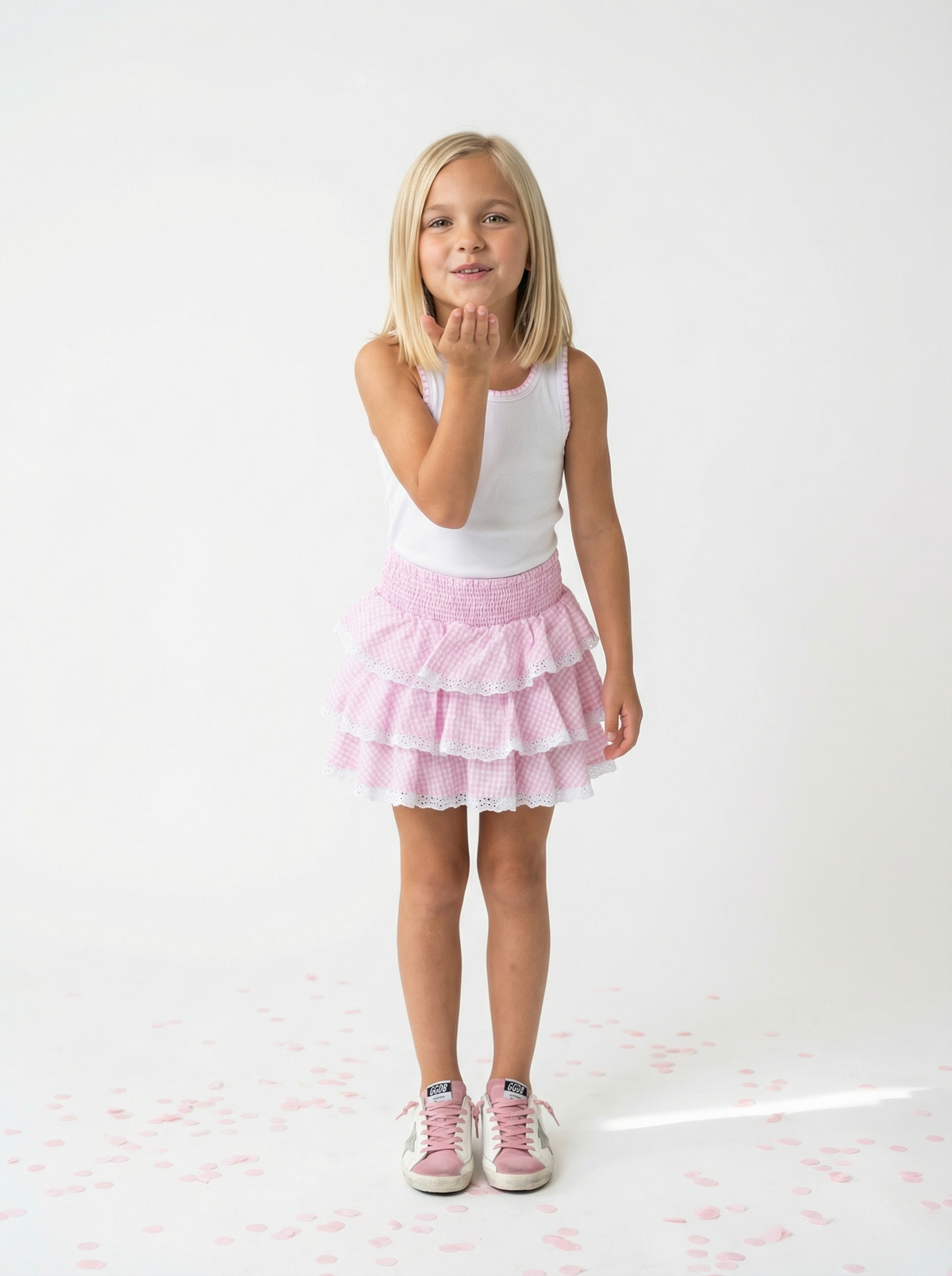 FBZ Pink Gingham Ruffle Skirt