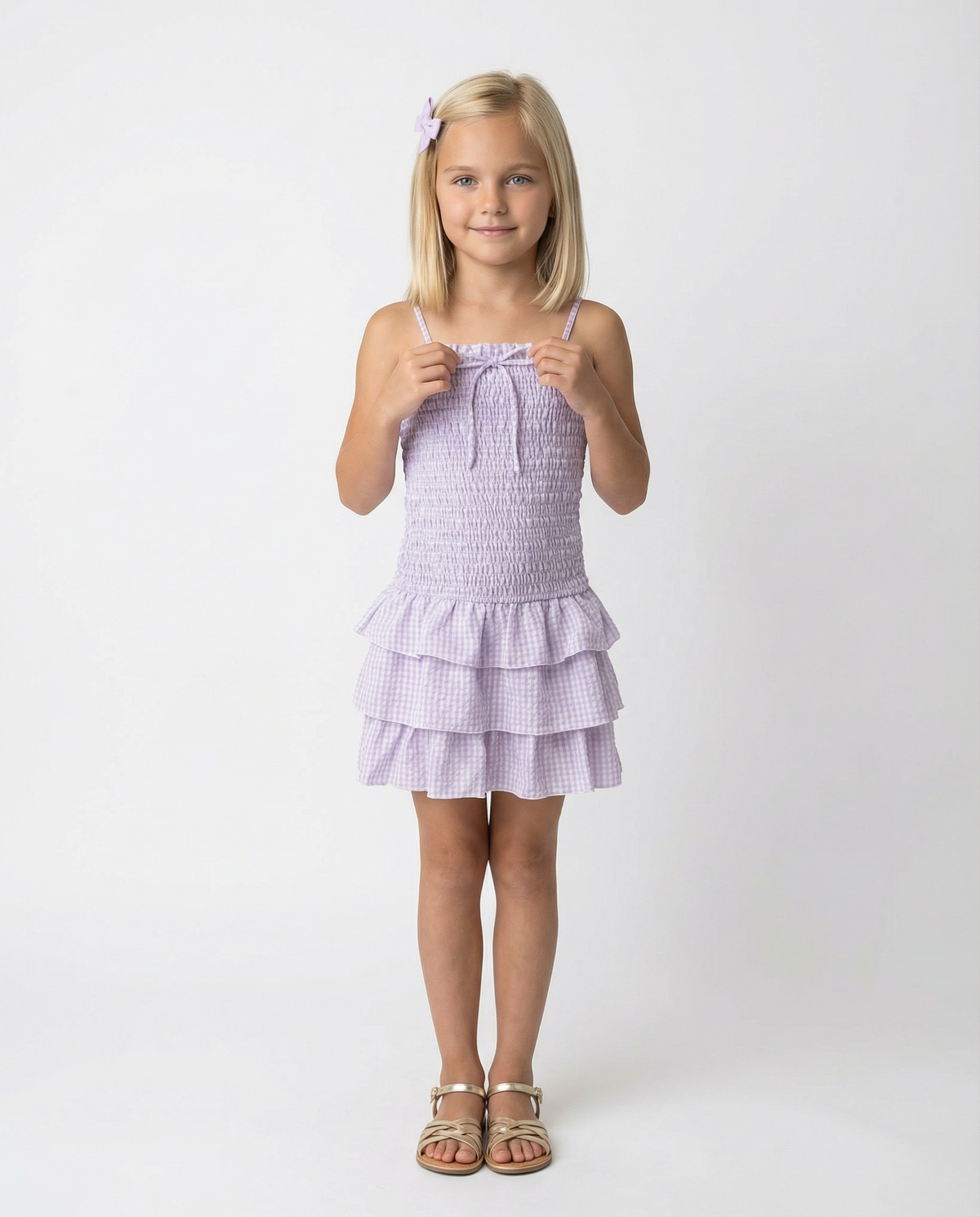 FBZ Lilac Gingham Smocked Dress
