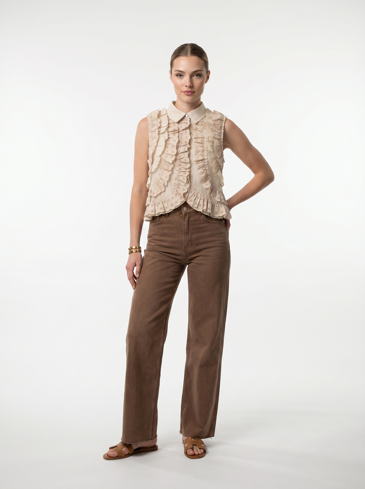 RI Beige Ruffle Top