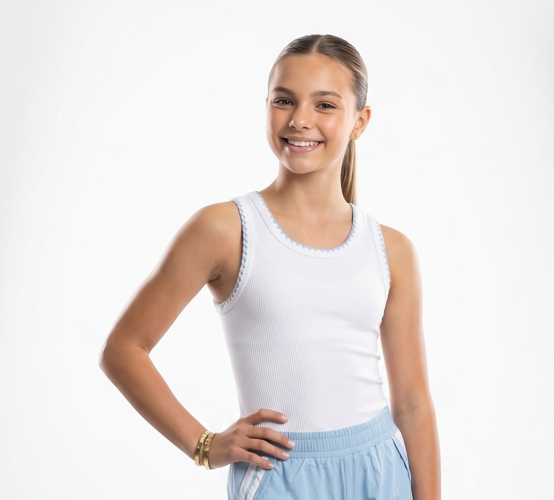 FBZ White Blue Trim Tank Top