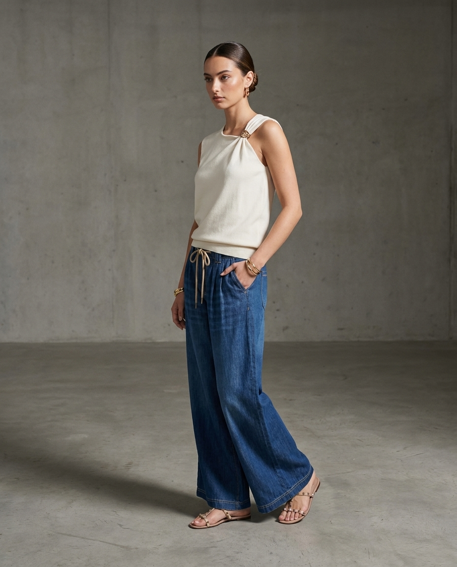 ML Drawstring Wide Leg Jean