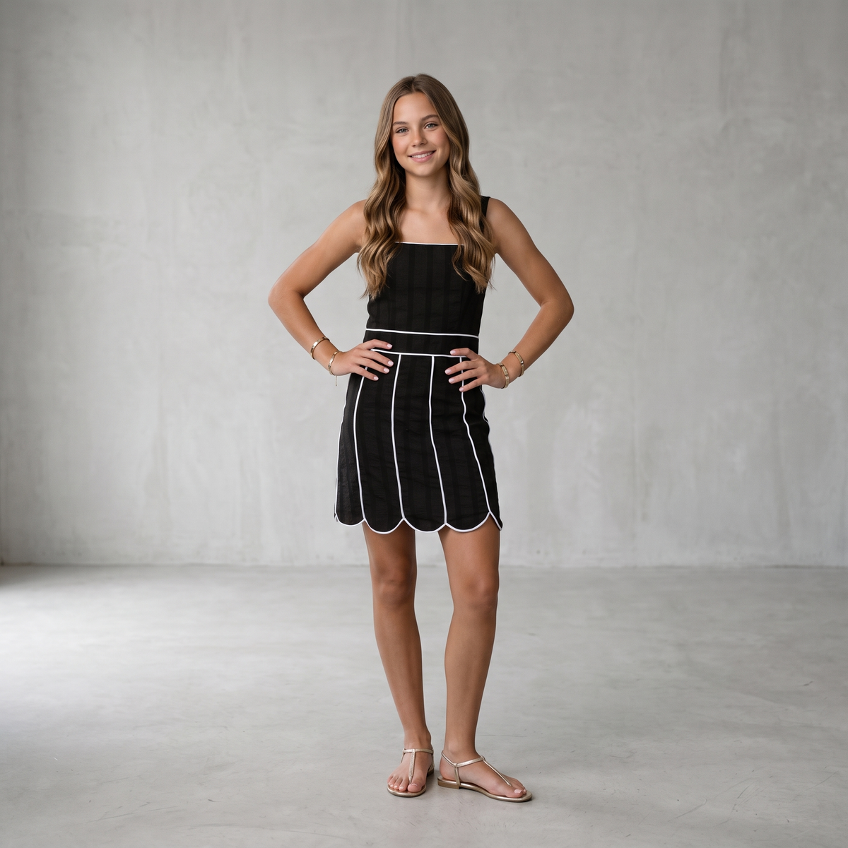 IS Black Scallop Trim Dress