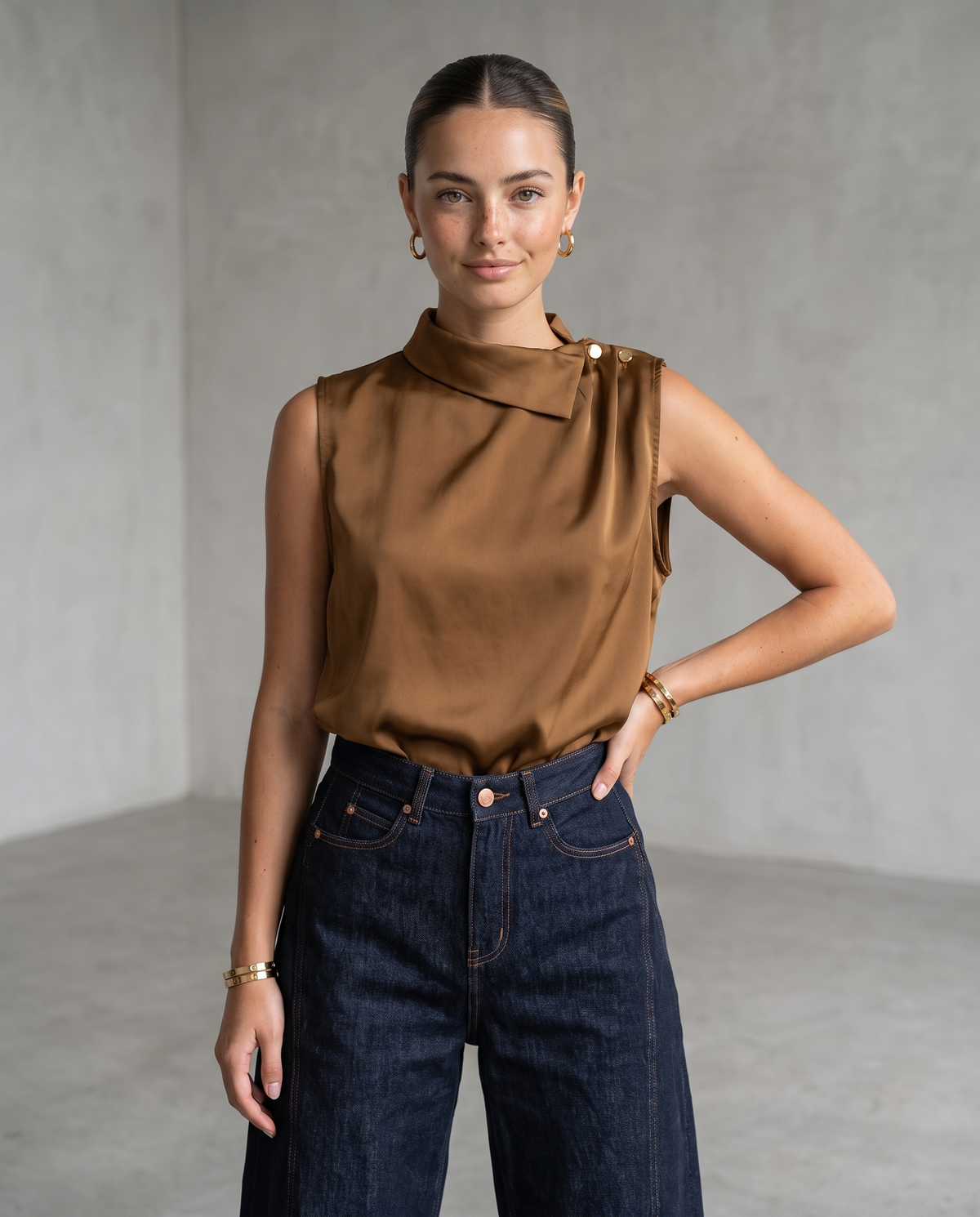 PR Rust Folded Collar Top