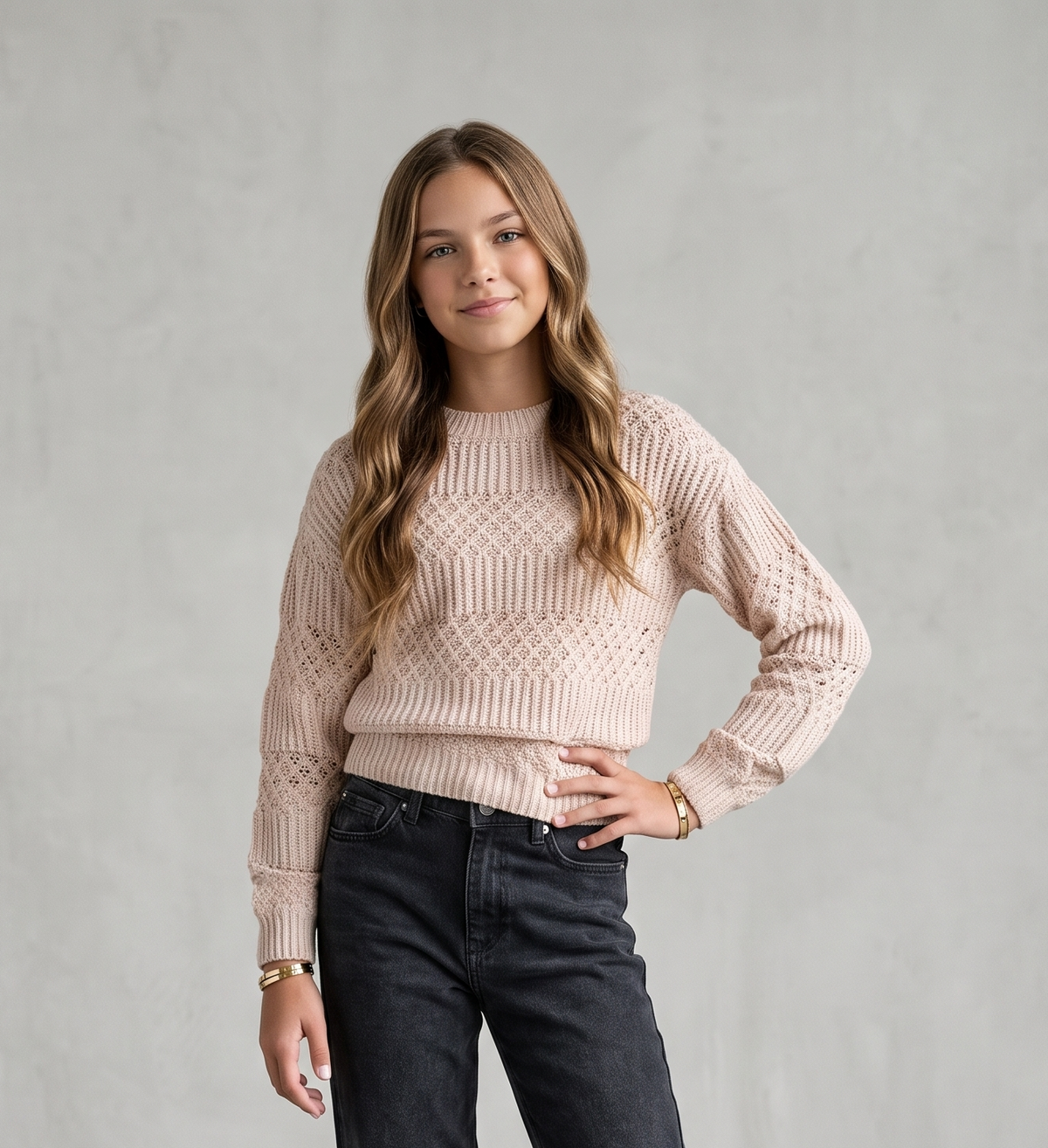 MAY Pink Open Knit Sweater