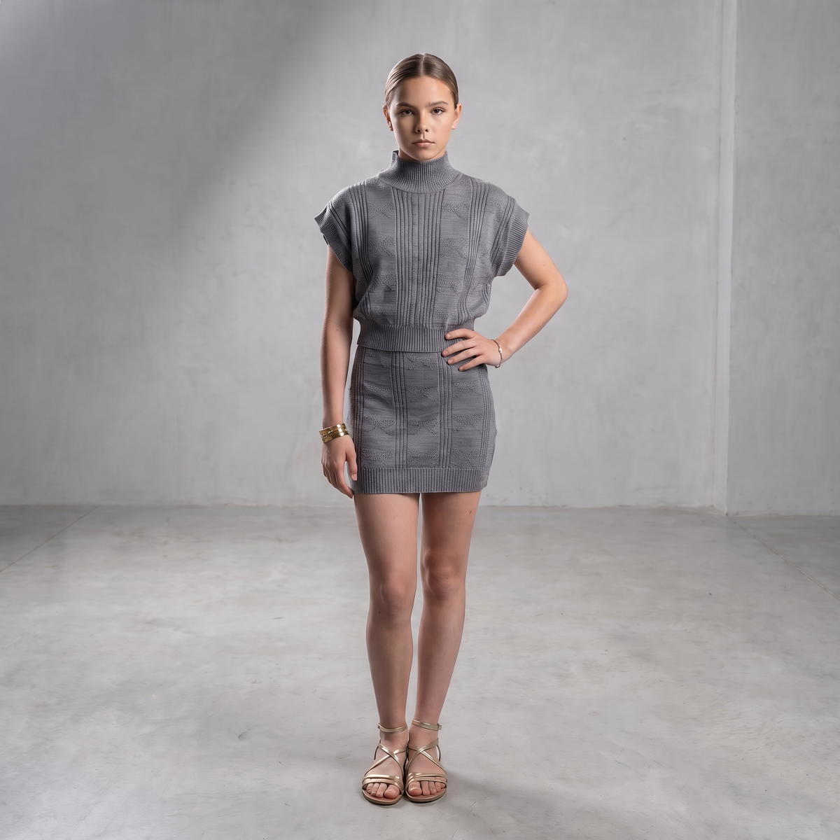 IS Grey Knit Bow Skirt