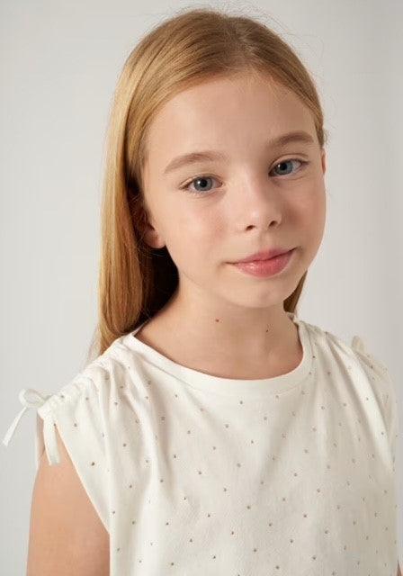 MAY White Studded Gathered Sleeve Top - IF SO 