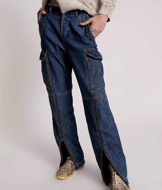 OT Used Blue Zip Cargo Jeans - IF SO 